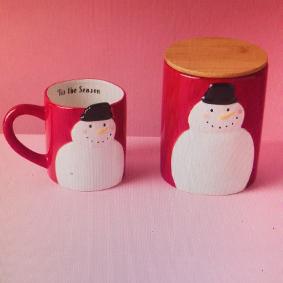 Magenta 2pc Snowman ⛄️ Mug and Canister gift set New - Picture 1 of 3